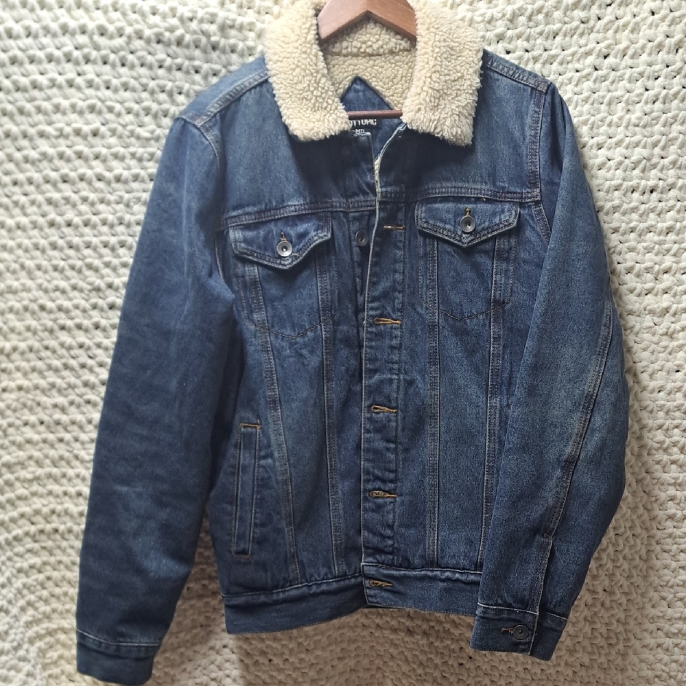 Hot Topic Blue Denim Jacket with Sherpa Collar
